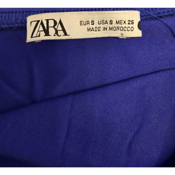 Zara Womens Strapless Bodysuit One Piece Small Cobalt Blue Ruched Sexy Beach - Picture 5 of 8